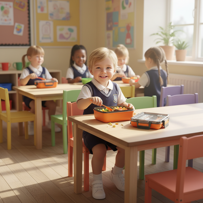 Toddler eating lunch at school